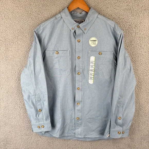 NEW Duluth Trading Shirt Mens Large Light Blue Untucked Relaxed Fit Button Down - Picture 1 of 8